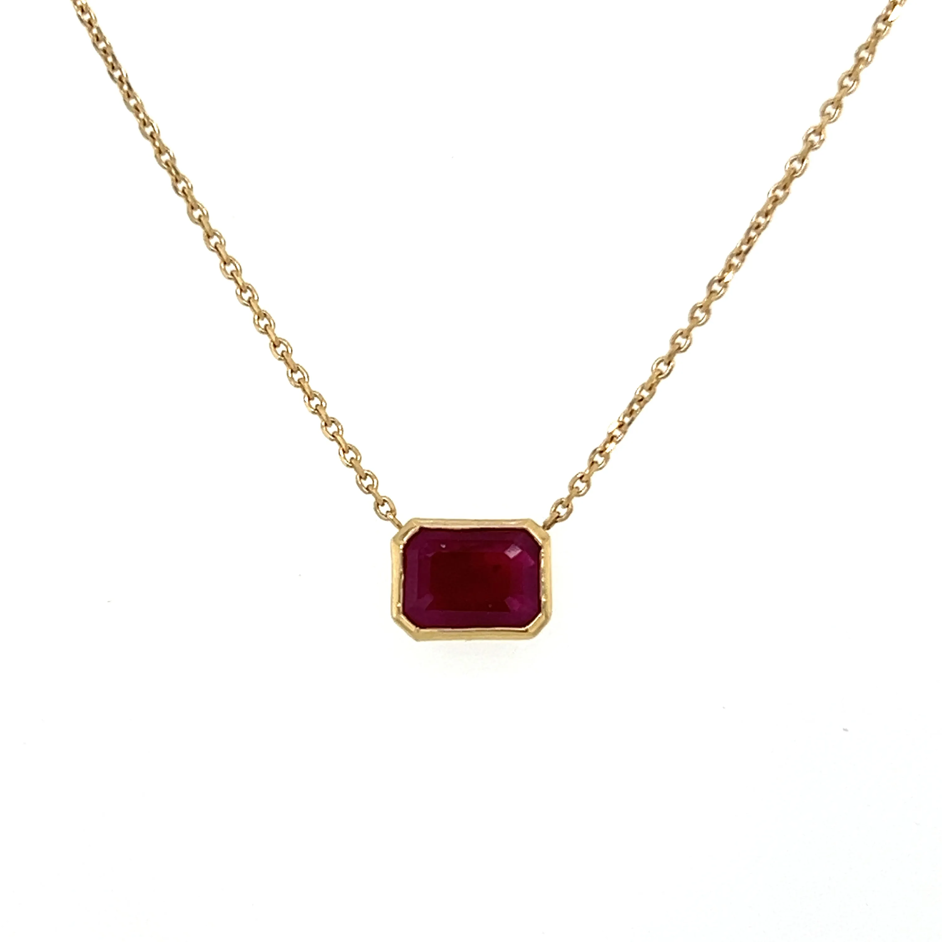 Emerald Cut Gemstone Bezel Set Solitaire Necklace