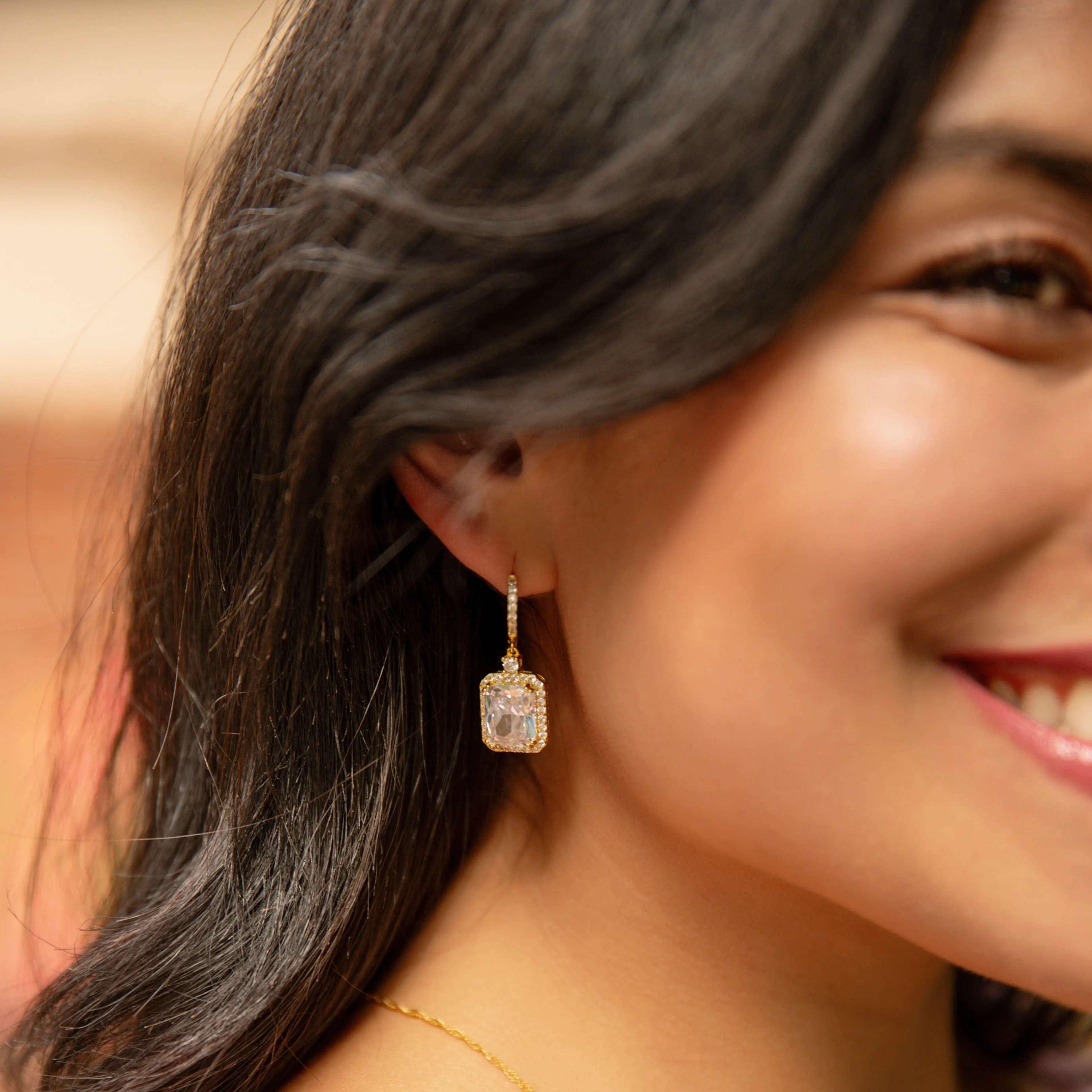 Emerald Halo Earrings in Gold