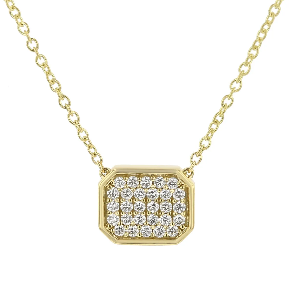 Emerald Shape Pave Pendant Necklace