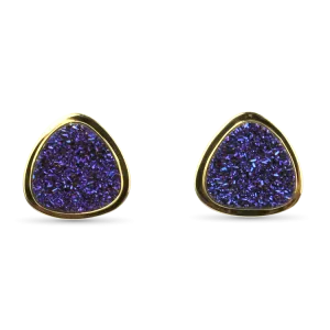 Estate 14k Yellow Gold Blue Drusy Quartz Stud Earrings