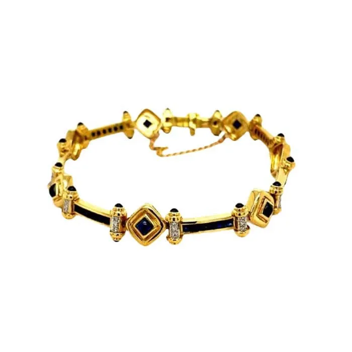 Estate Sapphire and Diamond Bracelet in 18K Yellow Gold