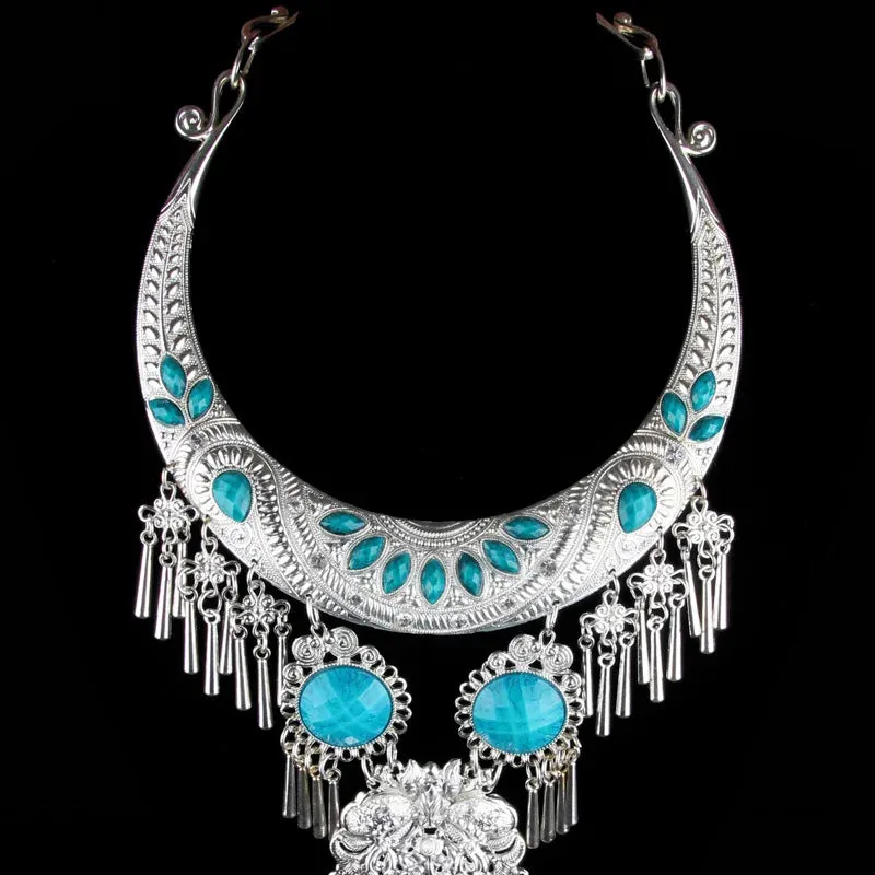 Ethnic Style Exaggerated Large Collar Jewelry Necklace Hang Decorations Accessories Miao Silver Accessories Necklace