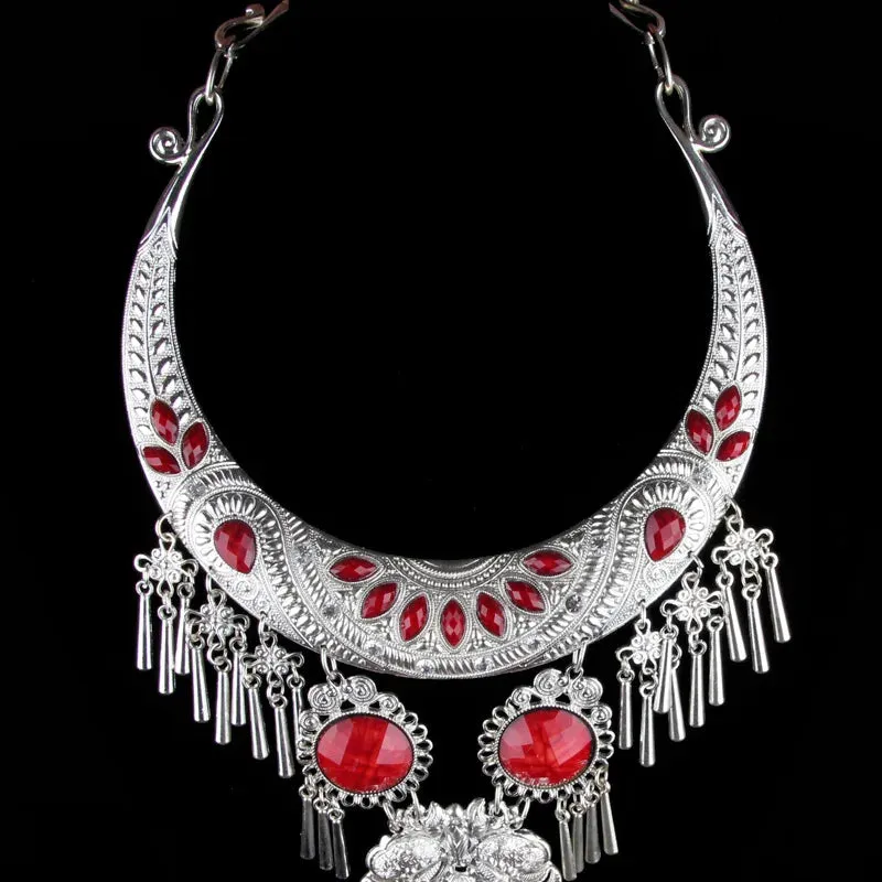 Ethnic Style Exaggerated Large Collar Jewelry Necklace Hang Decorations Accessories Miao Silver Accessories Necklace