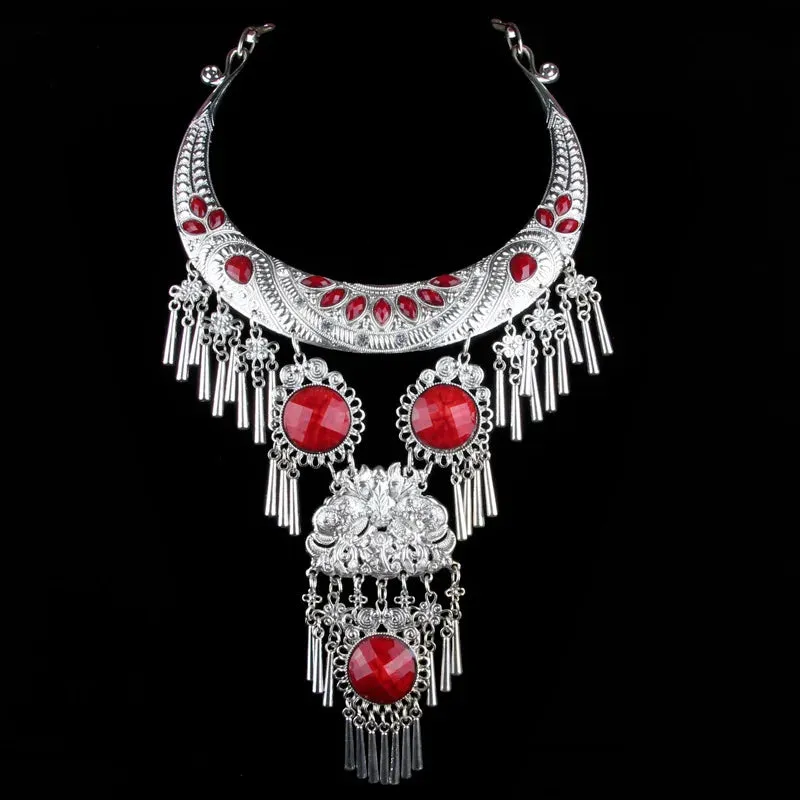 Ethnic Style Exaggerated Large Collar Jewelry Necklace Hang Decorations Accessories Miao Silver Accessories Necklace