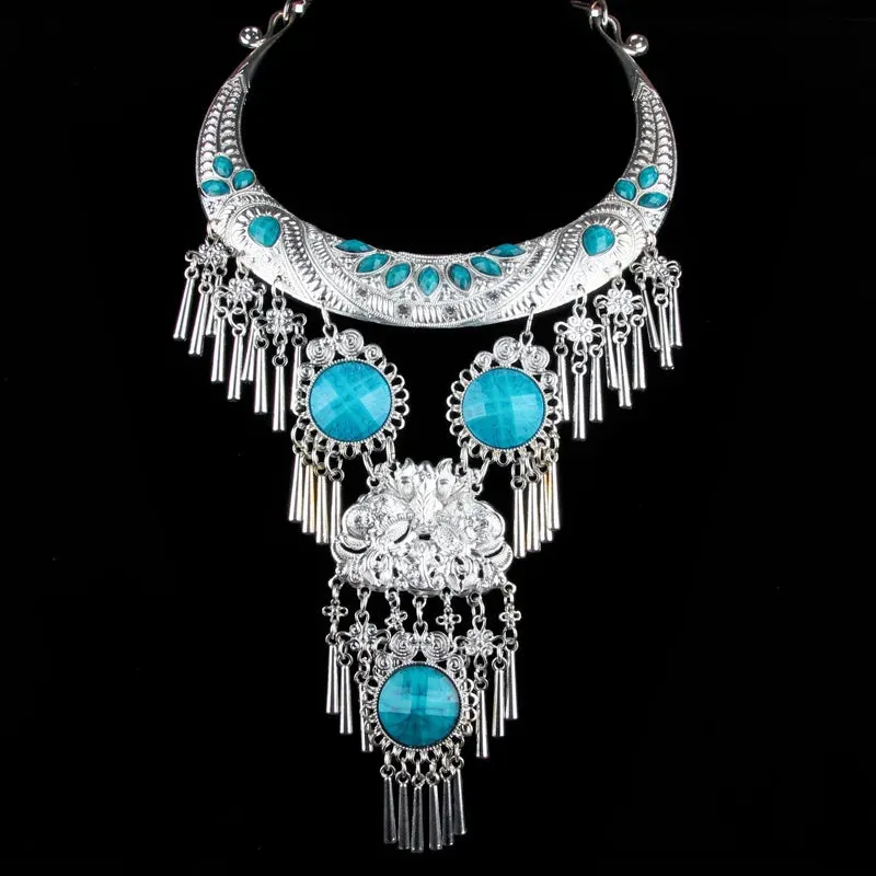 Ethnic Style Exaggerated Large Collar Jewelry Necklace Hang Decorations Accessories Miao Silver Accessories Necklace