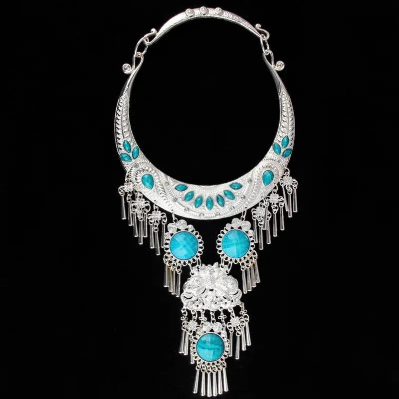 Ethnic Style Exaggerated Large Collar Jewelry Necklace Hang Decorations Accessories Miao Silver Accessories Necklace