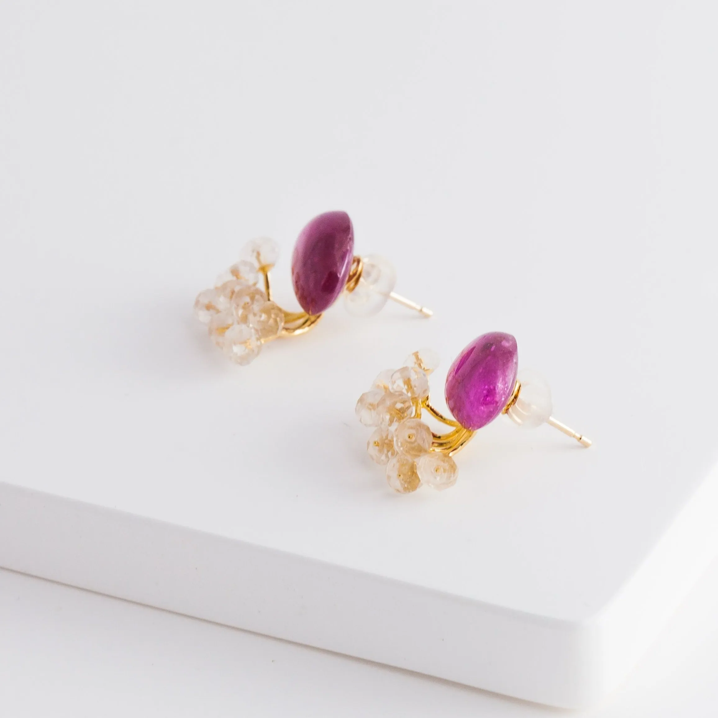 Fairy ruby and rose quartz earrings