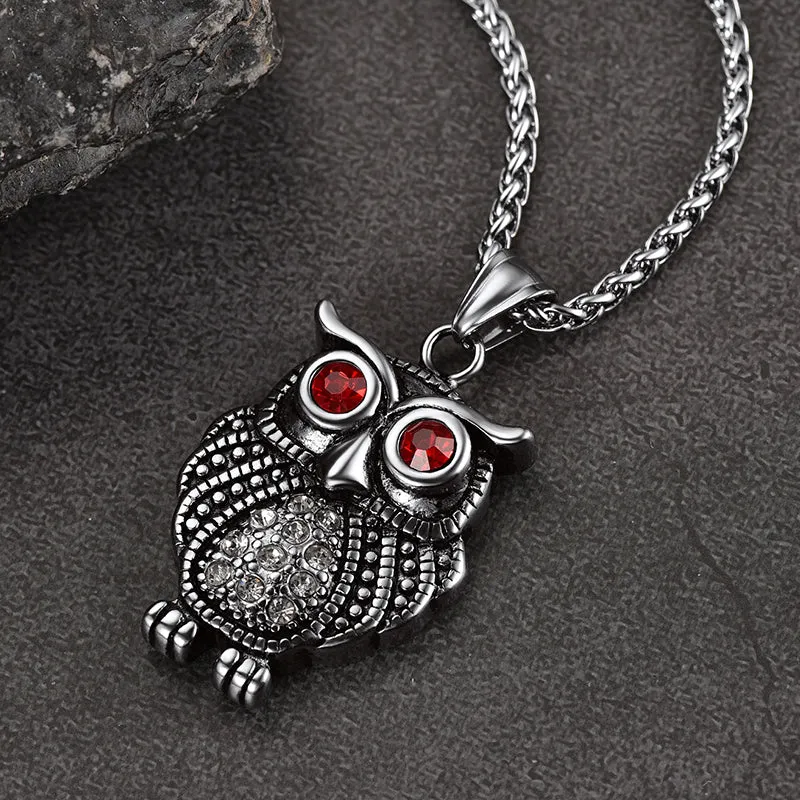 FaithHeart Vintage Owl Necklace For Men With Ruby Eyes