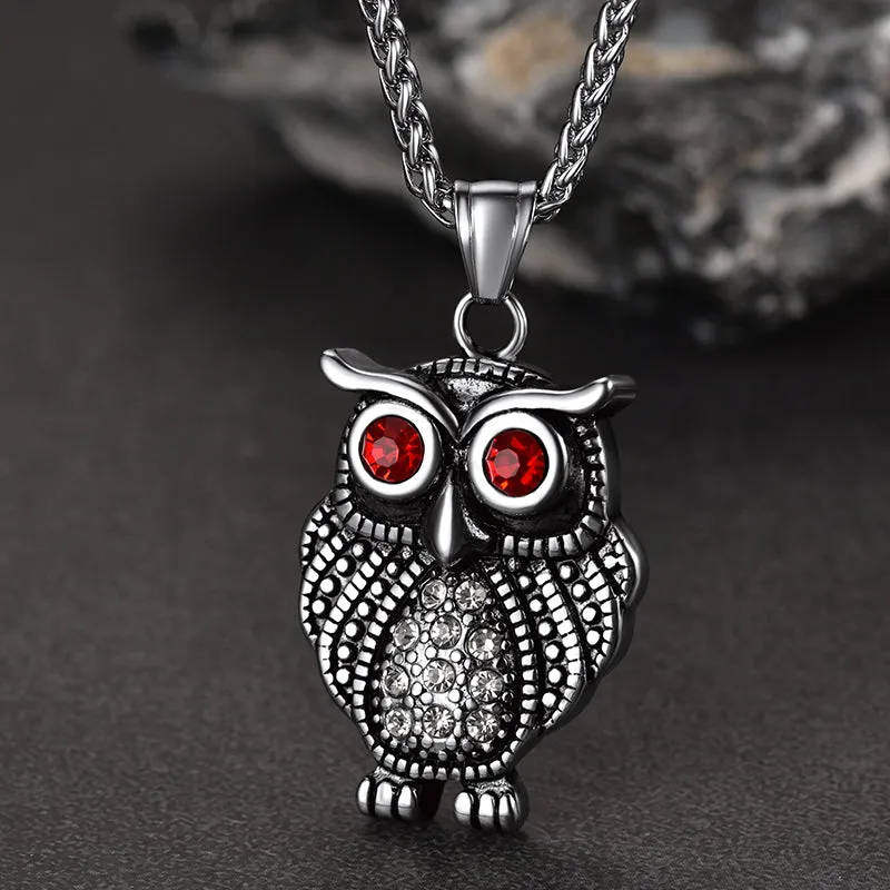 FaithHeart Vintage Owl Necklace For Men With Ruby Eyes