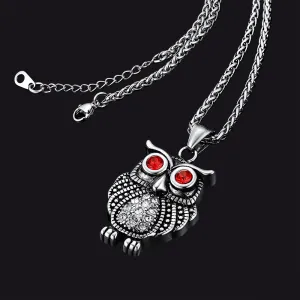 FaithHeart Vintage Owl Necklace For Men With Ruby Eyes