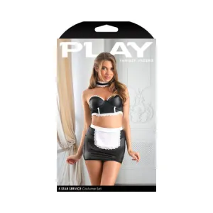 Fantasy Lingerie Play 5-Star Service Wetlook Bustier: Adjustable Open Back Spanking Skirt: G-string Panty & Choker Costume L/XL