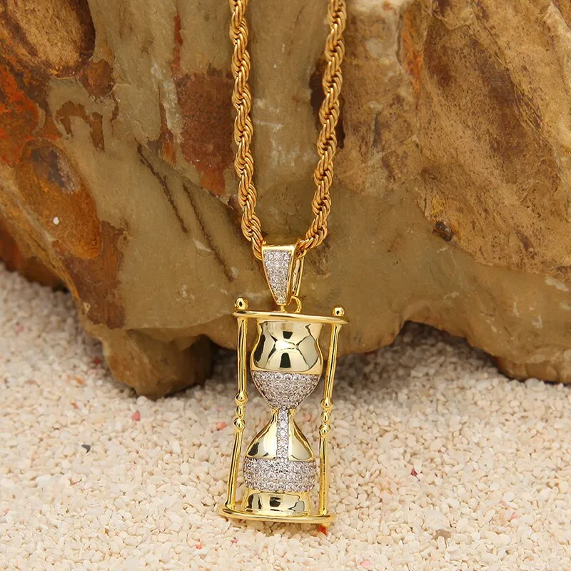 Fashion Hourglass Pendant Necklace 2 Colors AAA Zircon Iced Out Mens Necklace Street Style Hip Hop Jewelry