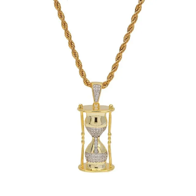 Fashion Hourglass Pendant Necklace 2 Colors AAA Zircon Iced Out Mens Necklace Street Style Hip Hop Jewelry