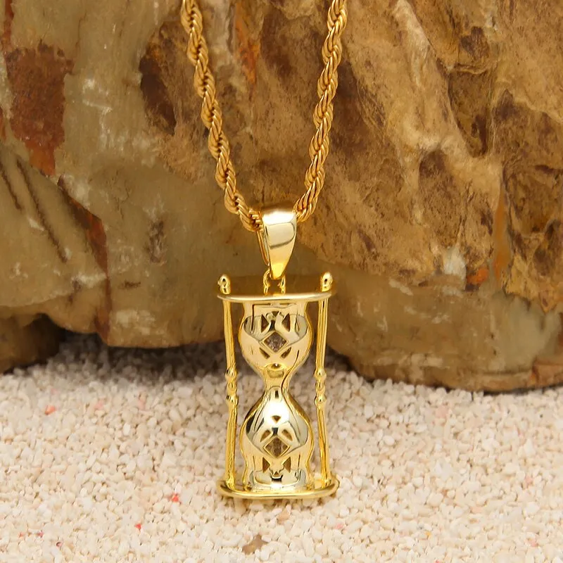 Fashion Hourglass Pendant Necklace 2 Colors AAA Zircon Iced Out Mens Necklace Street Style Hip Hop Jewelry