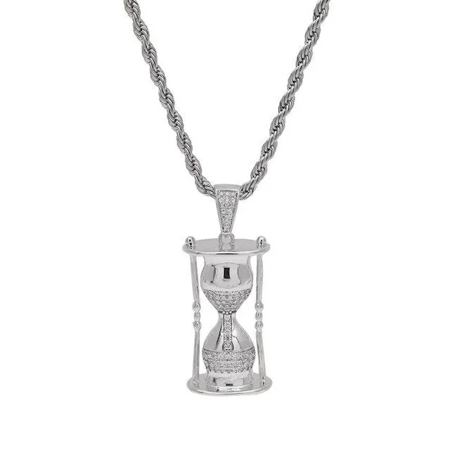 Fashion Hourglass Pendant Necklace 2 Colors AAA Zircon Iced Out Mens Necklace Street Style Hip Hop Jewelry