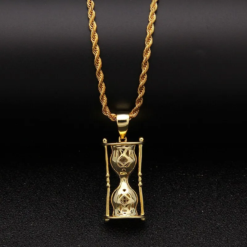 Fashion Hourglass Pendant Necklace 2 Colors AAA Zircon Iced Out Mens Necklace Street Style Hip Hop Jewelry