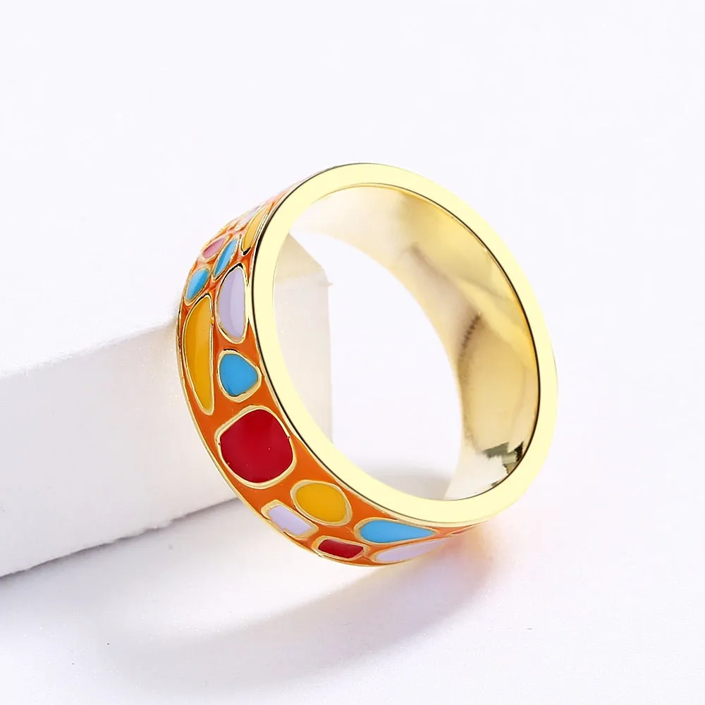 Fashion Jewelry Color Stones Enamel Ring for Women with Zircon in Gold Color