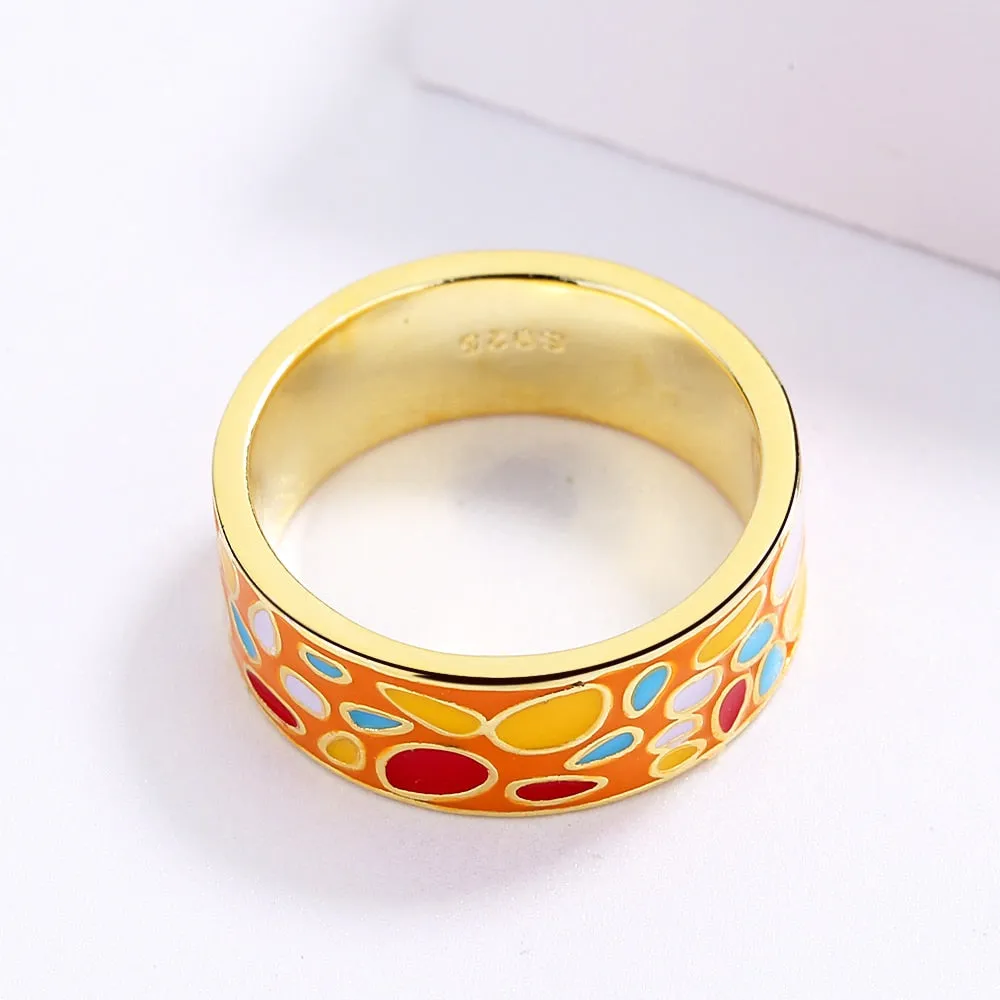 Fashion Jewelry Color Stones Enamel Ring for Women with Zircon in Gold Color