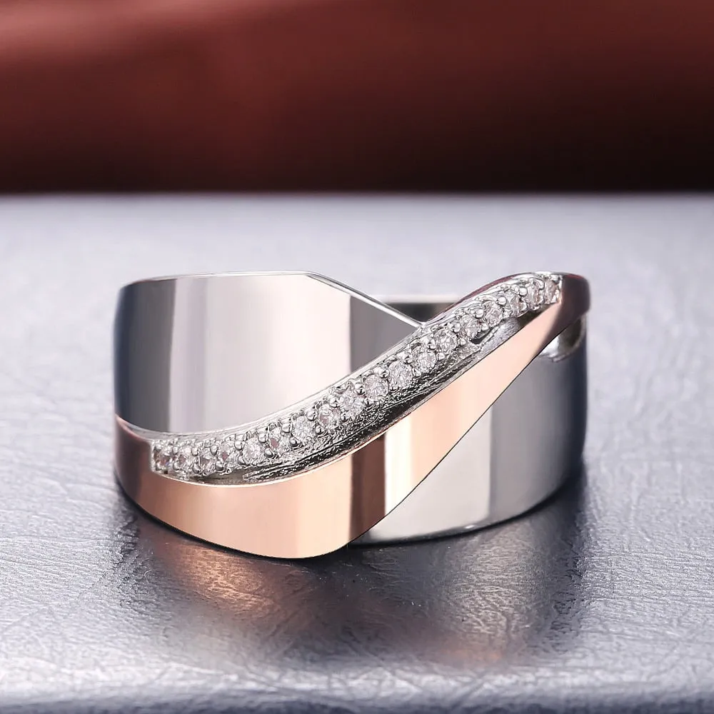 Fashion Jewelry Metal Geometric Puzzle Ring for Women with Zircon in Silver Color