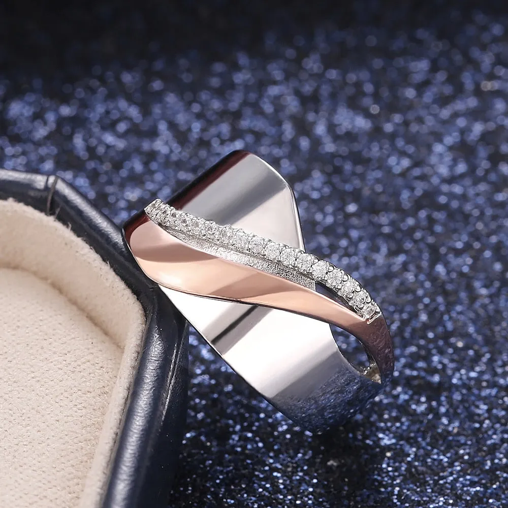 Fashion Jewelry Metal Geometric Puzzle Ring for Women with Zircon in Silver Color