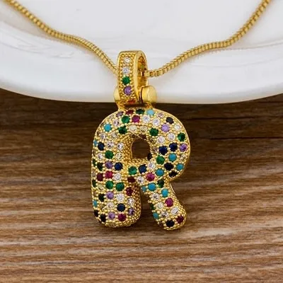 Fashion Luxury Initials Necklace with Initial A-Z Zirconia in Gold Color