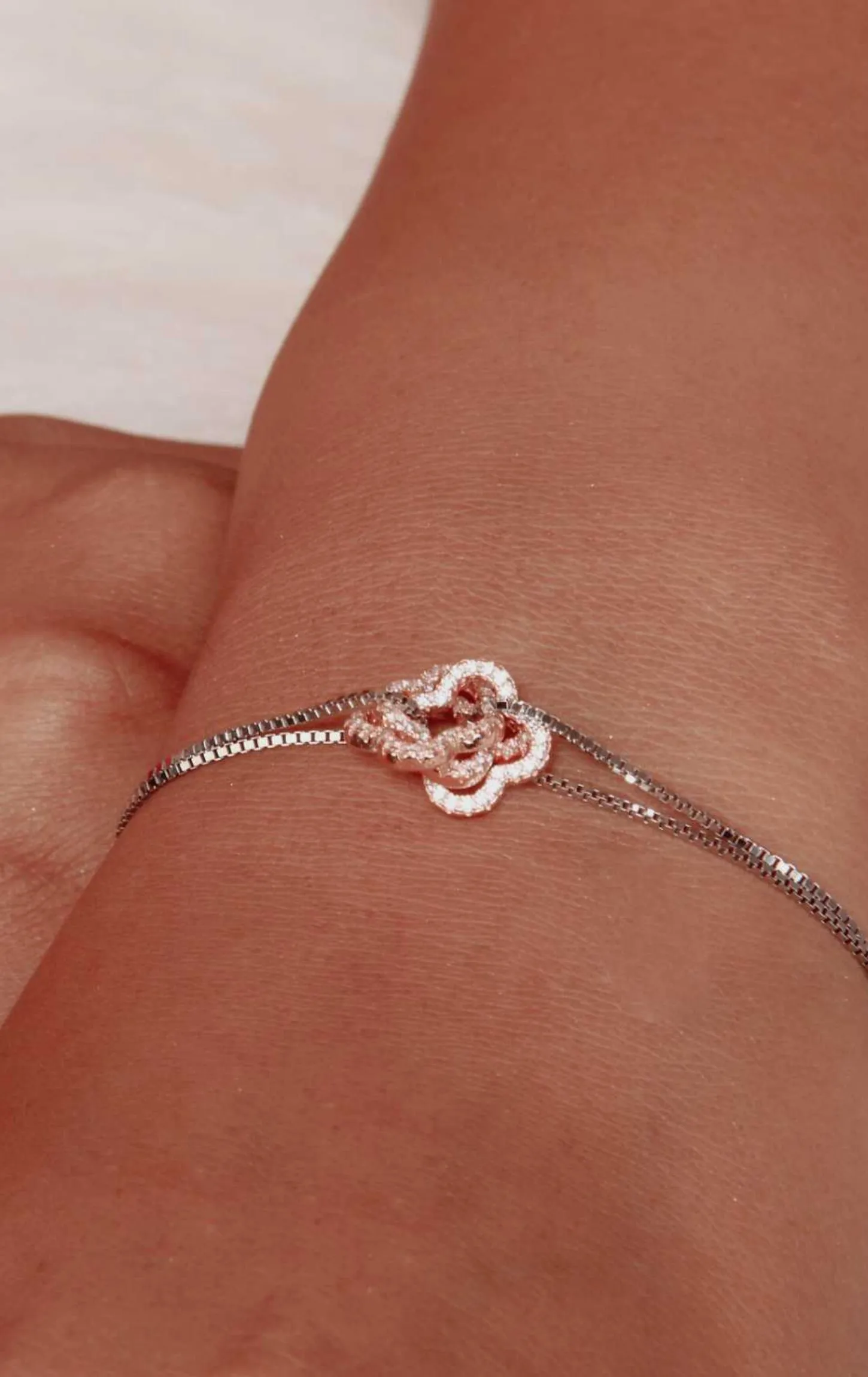 Flower Intermingled Dual Chain Bracelet Silver