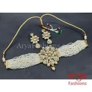 Flower Theme Kundan Pearl Choker/Traditional Choker with Earrings