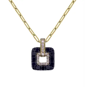 Frederic Sage 14K Yellow Gold Cushion Open Nebula Pendant with White and Black Diamond on Mini Paperclip Chain