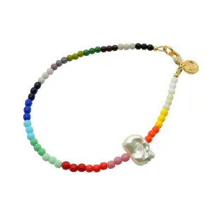 Freshwater Pearl Charm Rainbow Beaded Anklet