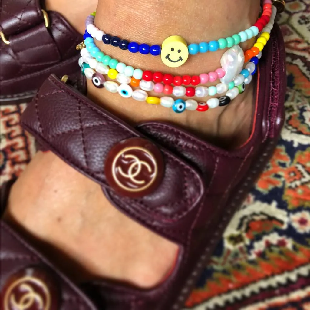 Freshwater Pearl Charm Rainbow Beaded Anklet