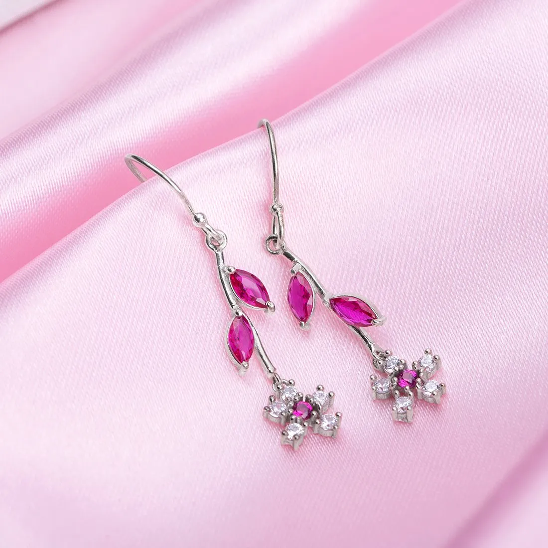 Frosty Blooms Rhodium-Plated Cubic Zirconia Floral Earrings