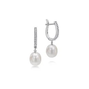 Gabriel & Co. Pearl Drop Diamond Huggie Earrings