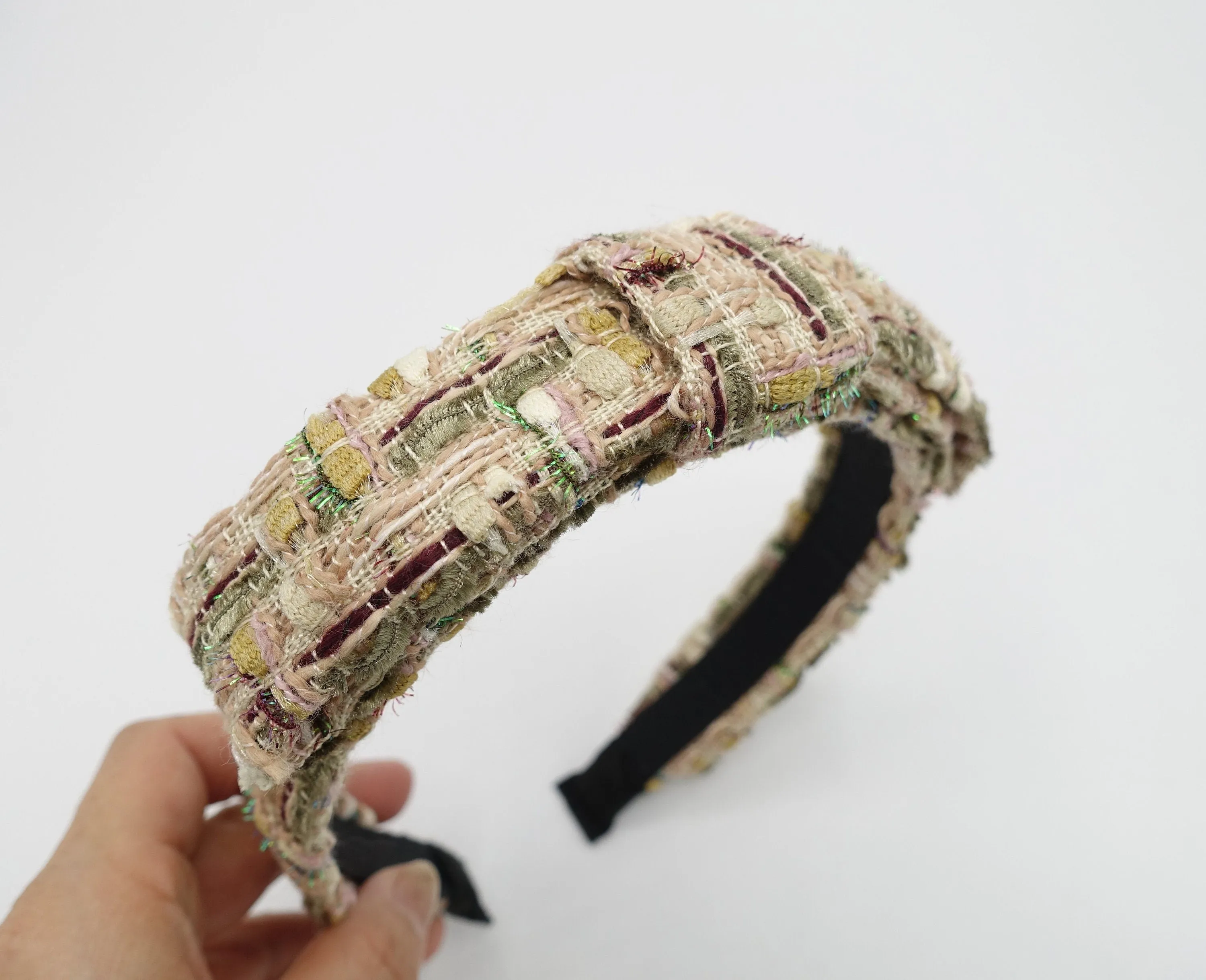 glittering tweed headband flat bow hairband high quality hair accessory for women