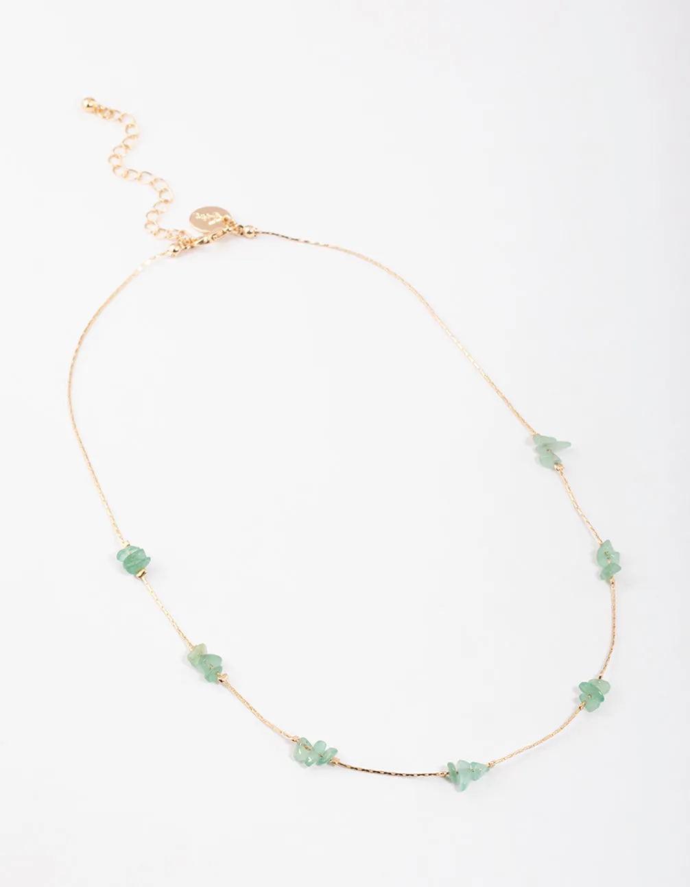 Gold Green Aventurine Mini Station Dainty Necklace