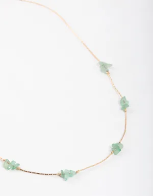 Gold Green Aventurine Mini Station Dainty Necklace