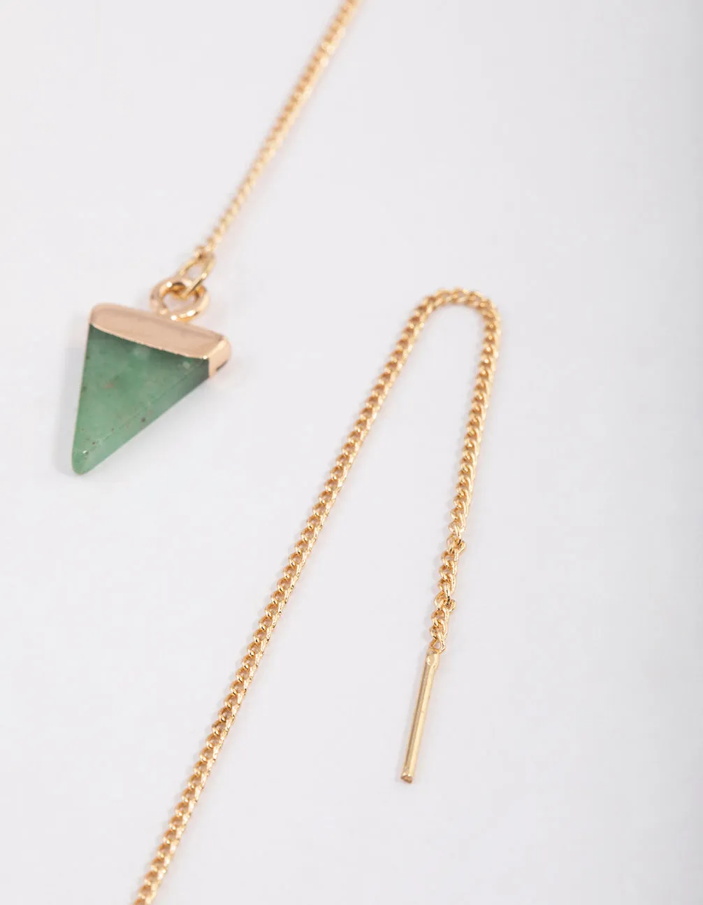 Gold Green Aventurine Triangle Thread Through Earrings