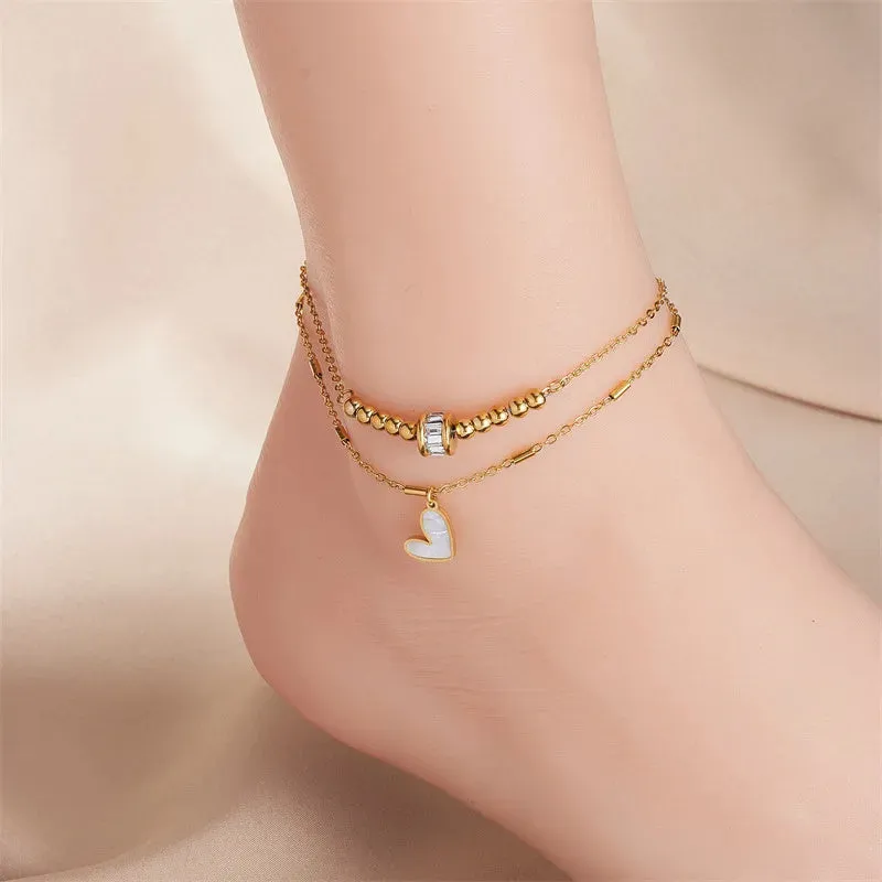 Gold Heart Charm Anklet