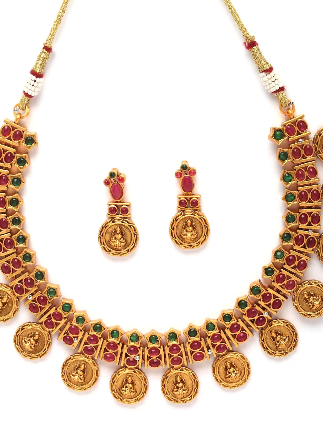 Gold-Plated & Red Ruby Stone Choker Temple Jewellery Set