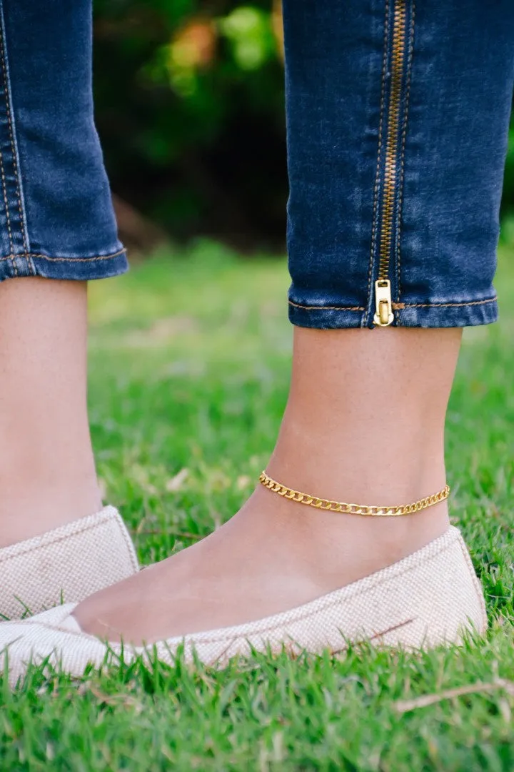 Gold plated flat chain anklet, gift for her