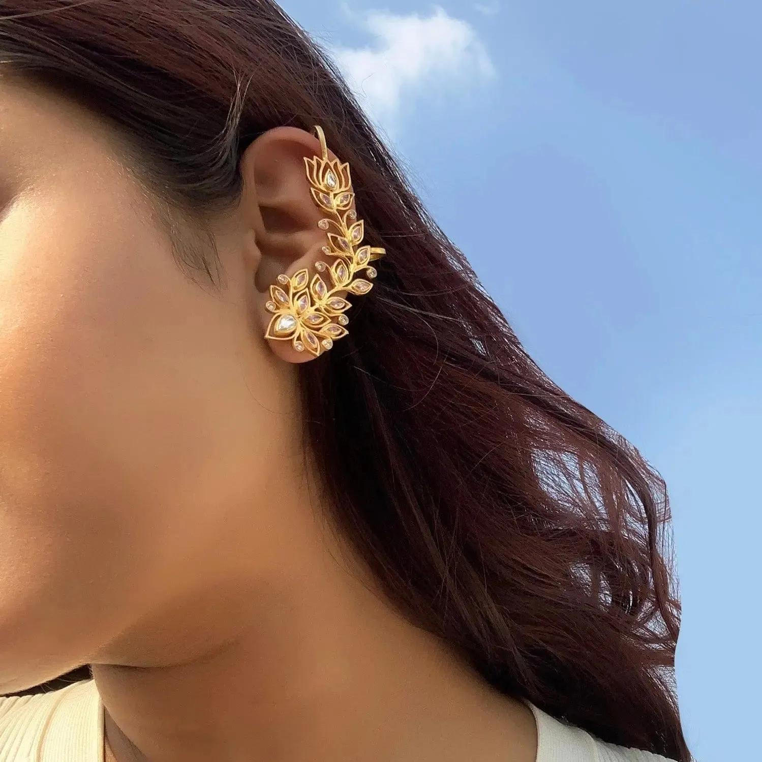 Gold Plated Zircon Lotus Earcuff