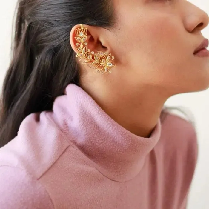 Gold Plated Zircon Lotus Earcuff