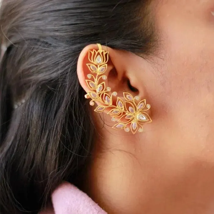 Gold Plated Zircon Lotus Earcuff