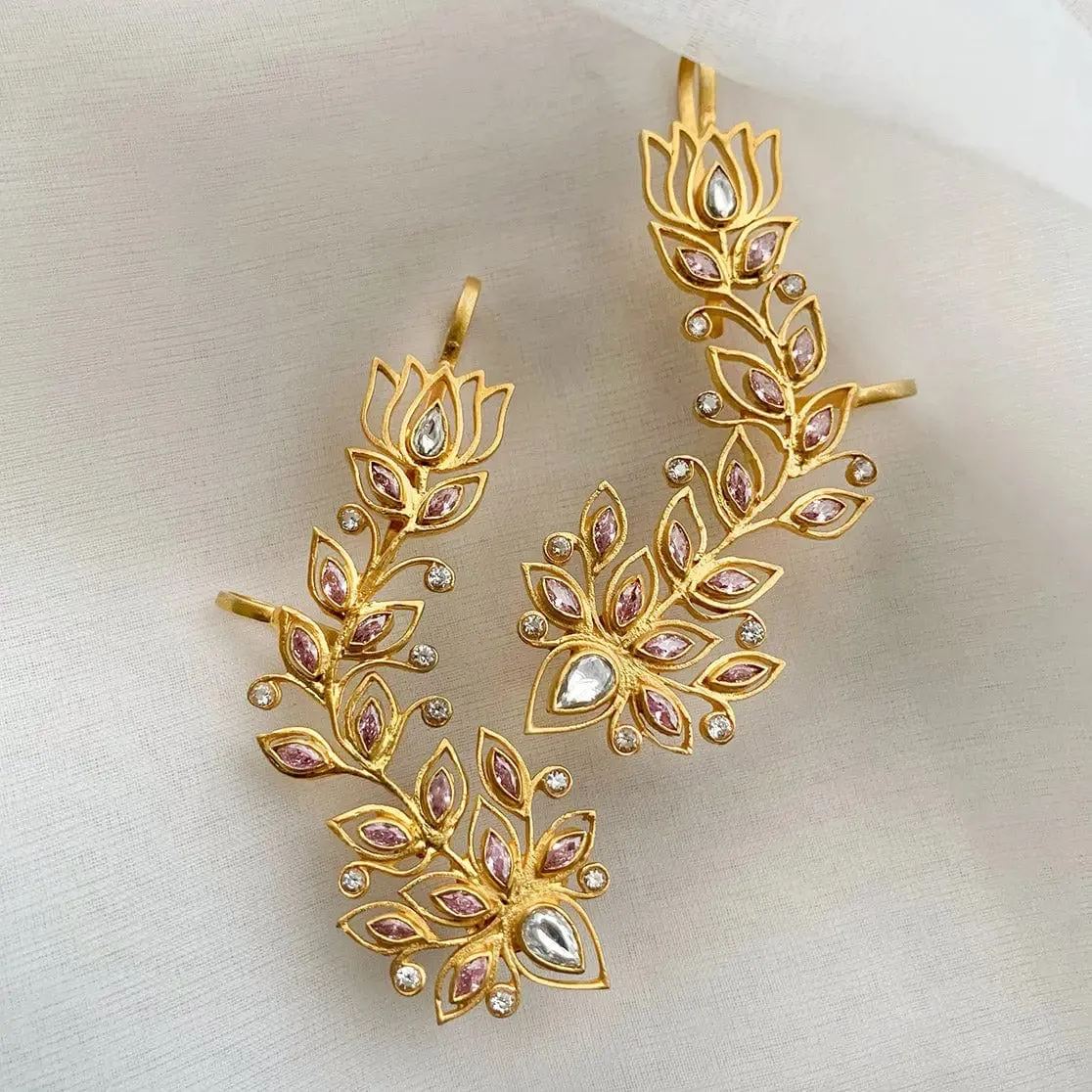 Gold Plated Zircon Lotus Earcuff