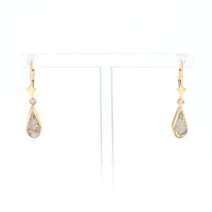 Gold Quartz Earring Tear Drop Inlaid Lever Back Single