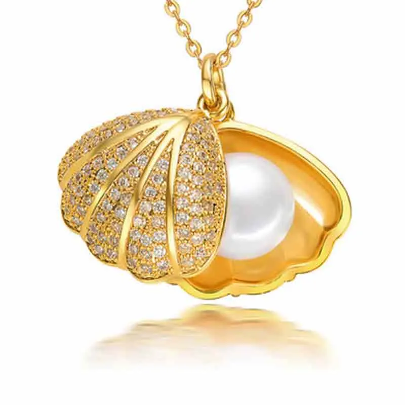 Golden Shell Pearl Necklace