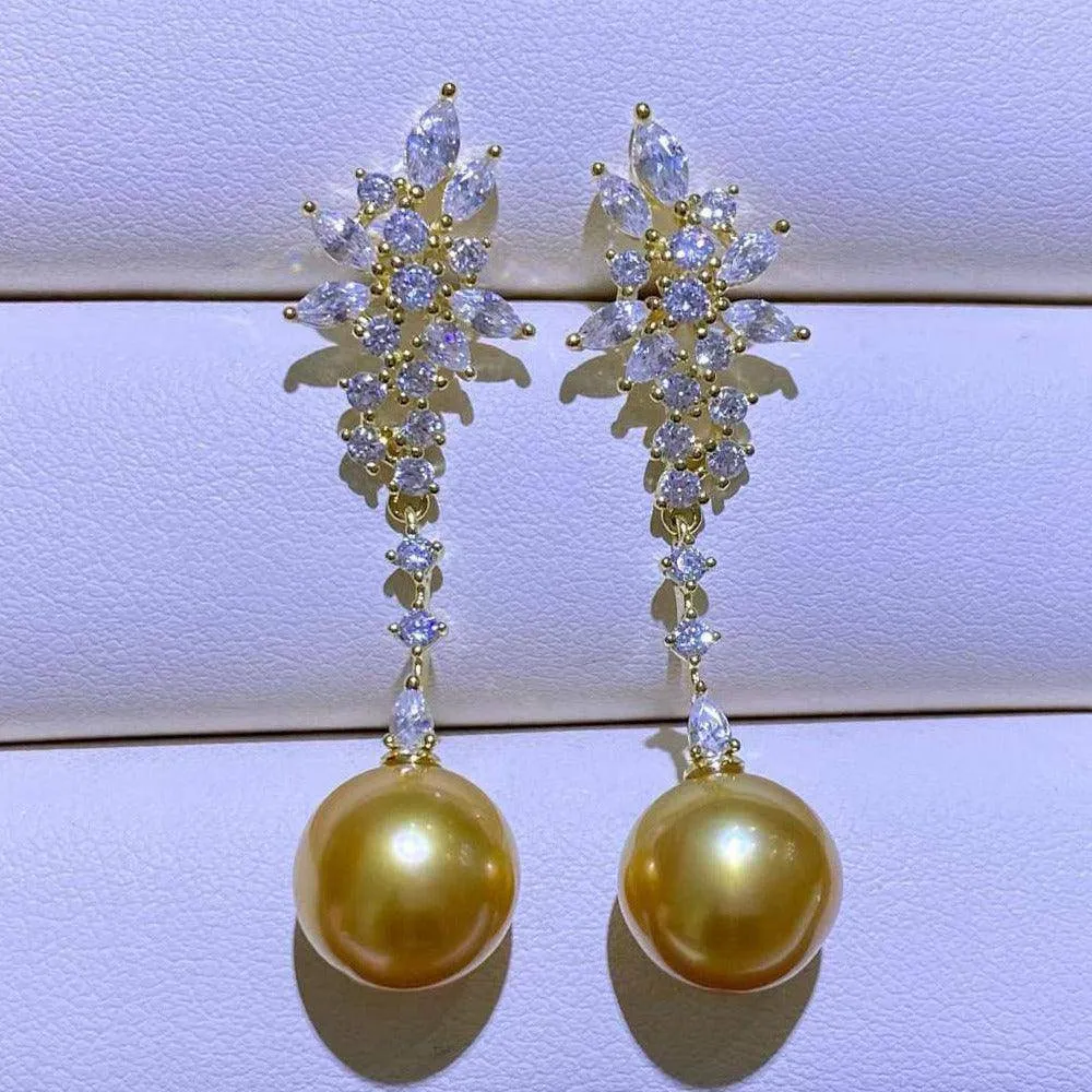 Golden South Sea Pearl & Snowflake Earrings