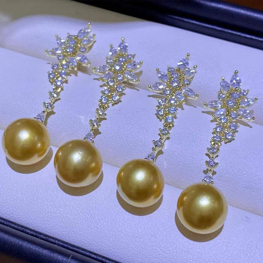 Golden South Sea Pearl & Snowflake Earrings