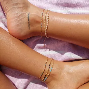 Golden Threaded Pearls Adjustable Anklet