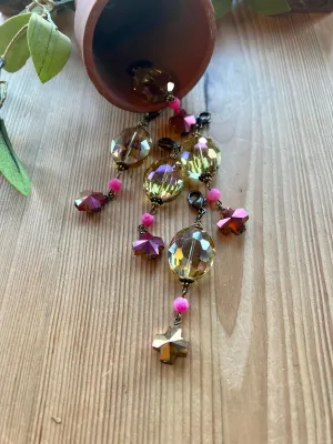 Golden Yellow & Fuchsia Cross Pendant