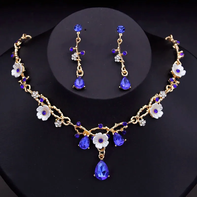 Gorgeous Crystal Luxury Flower Choker Necklace Earring Fashion Sets